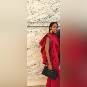 Elegant Red Ruffle Scuba Dress